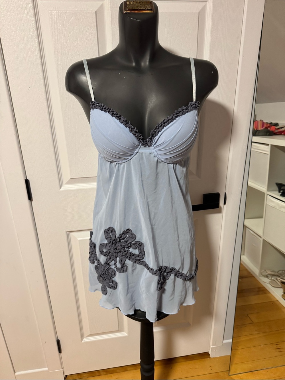 Light Blue Lace-Trim Chemise Nightgown